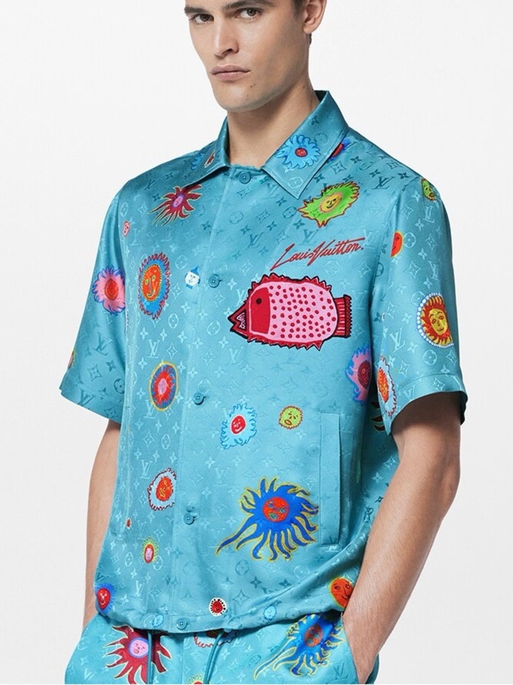 Louis Vuitton Yayoi Kusama blue faces monogram silk shirt